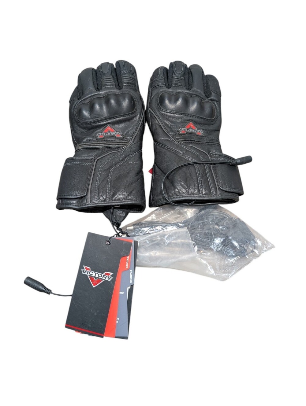 New Victory Motorcycle Men's Heated Black Leather Gloves (Medium)